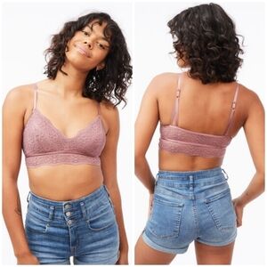 Aeropostale Lace Triangle Bralette Size M Dusty Rose Adjustable Straps Unpadded